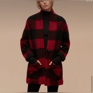 Aritzia Wilfred Free Womens Neelam WOOL burgundy plaid coat NWOT XXS never worn